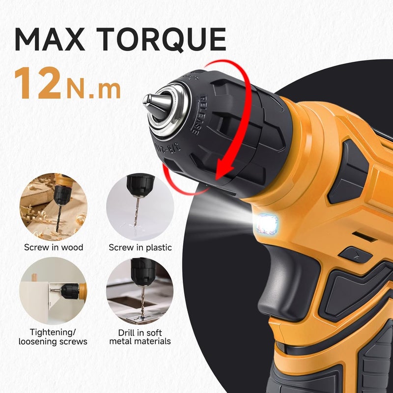 prekull Tool Set - Tool Kit with 8V Cordless Drill, 132 Piece Tool Box with Drill, Home Tool Kits for Men & Women, Hand Drill Set Perfect for Homeowner, Diyer, Handyman-Yellow - Image 2
